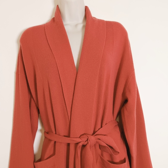 Garnet Hill Sleepwear Cashmere Blend Sweater Knit Wrap Robe Medium - Picture 2 of 8